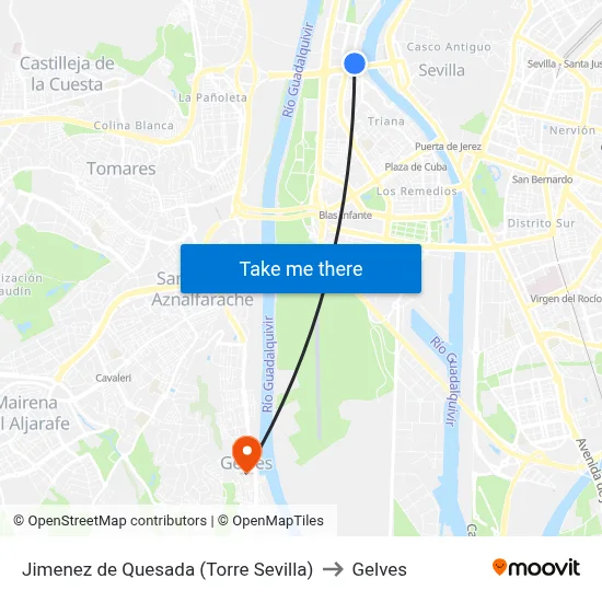 Jimenez de Quesada (Torre Sevilla) to Gelves map