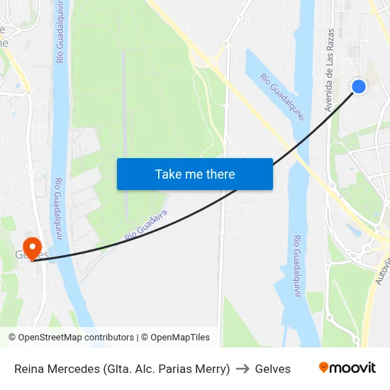 Reina Mercedes (Glta. Alc. Parias Merry) to Gelves map