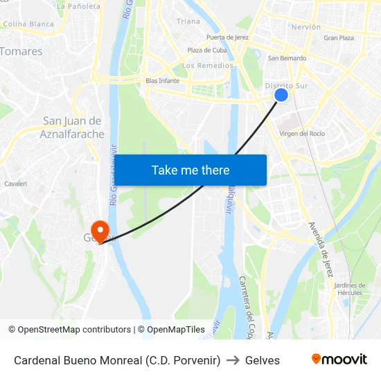 Cardenal Bueno Monreal (C.D. Porvenir) to Gelves map