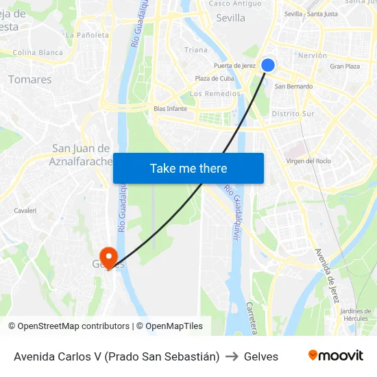 Avenida Carlos V (Prado San Sebastián) to Gelves map