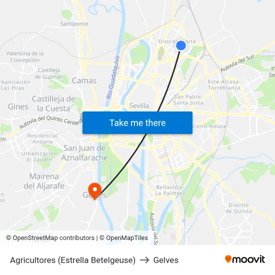 Agricultores (Estrella Betelgeuse) to Gelves map