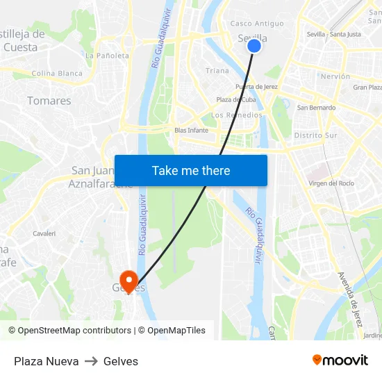 Plaza Nueva to Gelves map