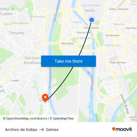 Archivo de Indias to Gelves map