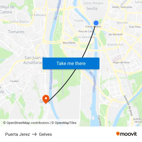 Puerta Jerez to Gelves map