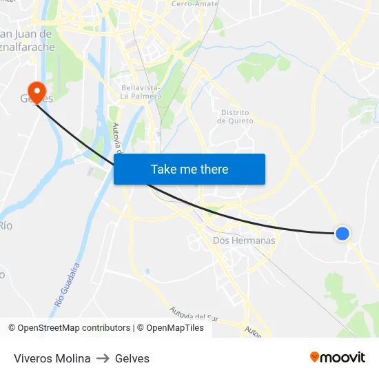 Viveros Molina to Gelves map