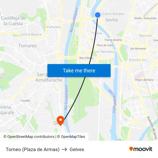 Torneo (Plaza de Armas) to Gelves map
