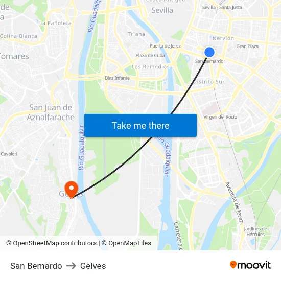 San Bernardo to Gelves map
