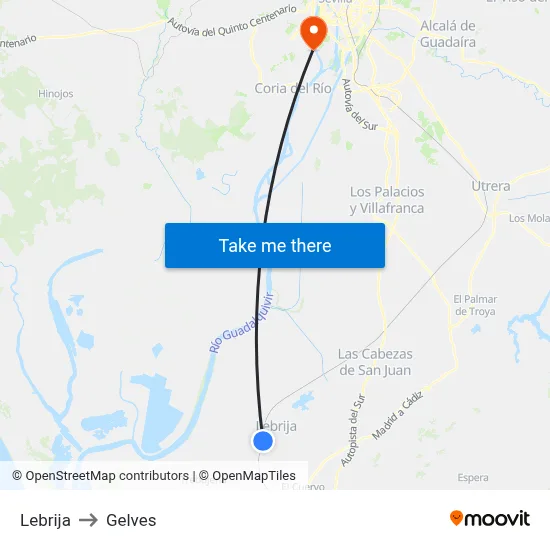 Lebrija to Gelves map