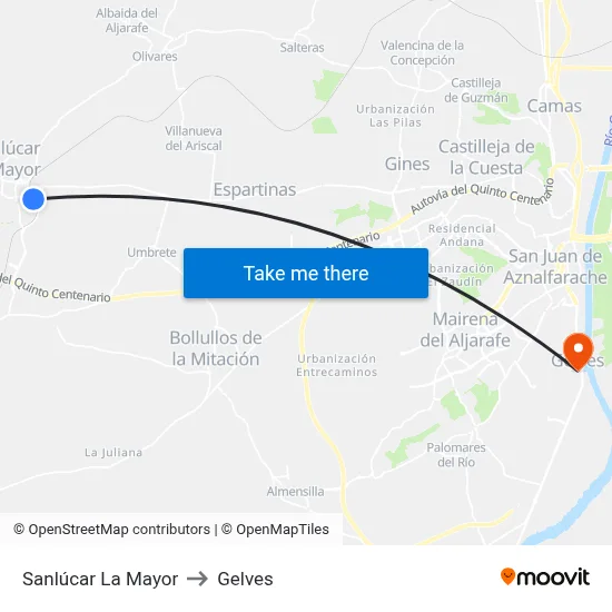 Sanlúcar La Mayor to Gelves map