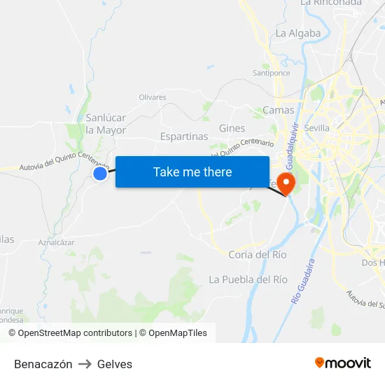Benacazón to Gelves map
