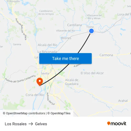 Los Rosales to Gelves map