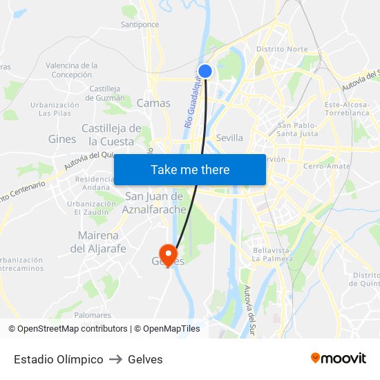 Estadio Olímpico to Gelves map