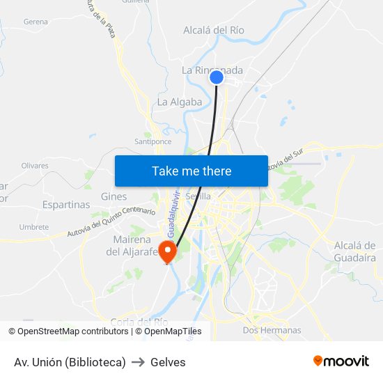 Av. Unión (Biblioteca) to Gelves map