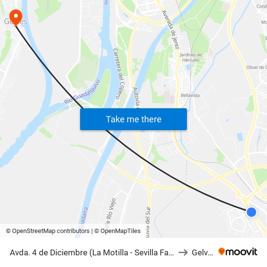 Avda. 4 de Diciembre (La Motilla - Sevilla Factory) to Gelves map