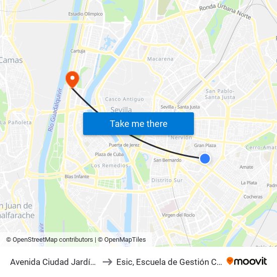 Avenida Ciudad Jardín (Piscinas Sevilla) to Esic, Escuela de Gestión Comercial y Marketing map