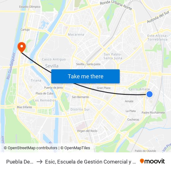Puebla Del Rio to Esic, Escuela de Gestión Comercial y Marketing map