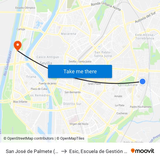 San José de Palmete (Centro Transportes) to Esic, Escuela de Gestión Comercial y Marketing map