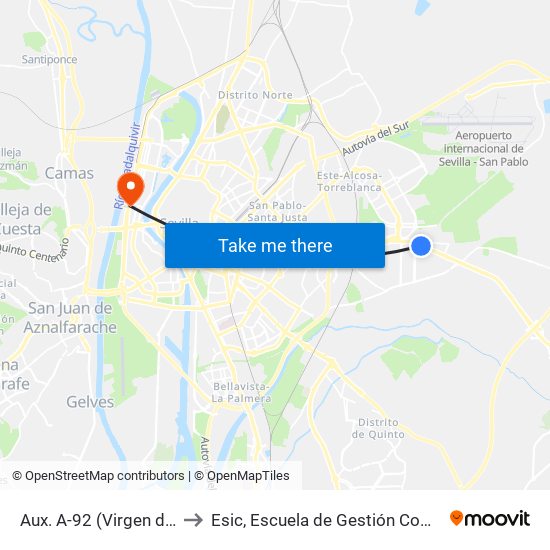 Aux. A-92 (Virgen de Las Aguas) to Esic, Escuela de Gestión Comercial y Marketing map