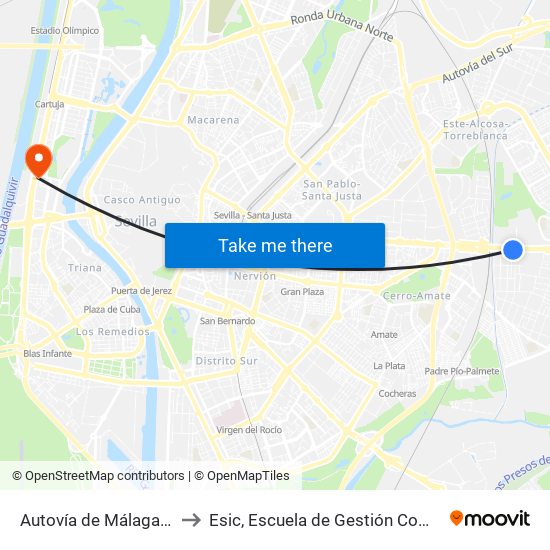 Autovía de Málaga (La Negrilla) to Esic, Escuela de Gestión Comercial y Marketing map