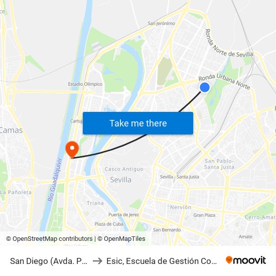 San Diego (Avda. Pino Montano) to Esic, Escuela de Gestión Comercial y Marketing map