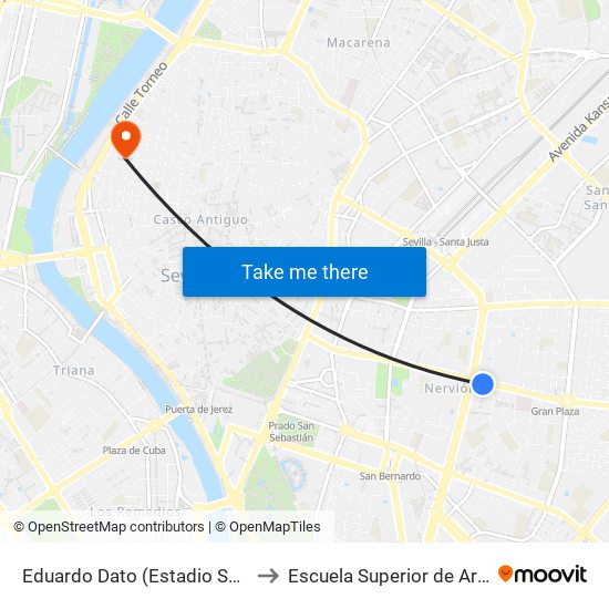 Eduardo Dato (Estadio Sánchez Pizjuán) to Escuela Superior de Arte Dramático map
