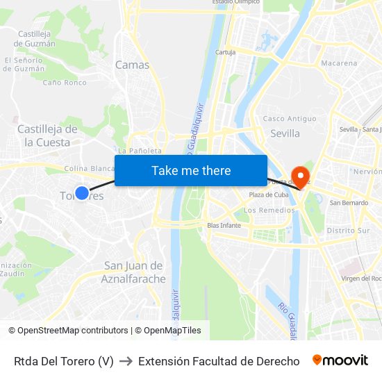 Rtda Del Torero (V) to Extensión Facultad de Derecho map