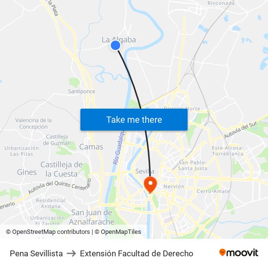 Pena Sevillista to Extensión Facultad de Derecho map