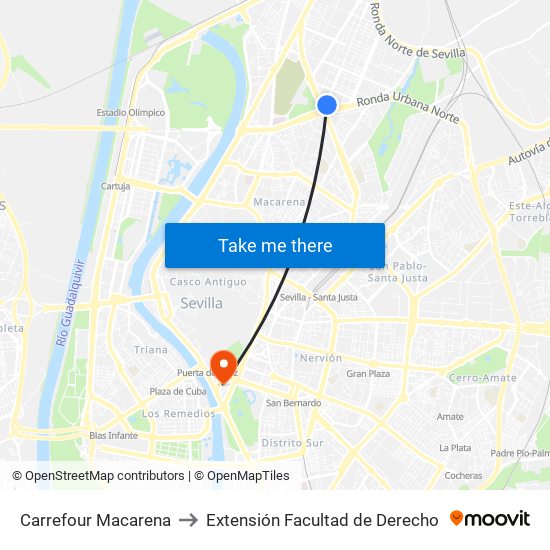 Carrefour Macarena to Extensión Facultad de Derecho map