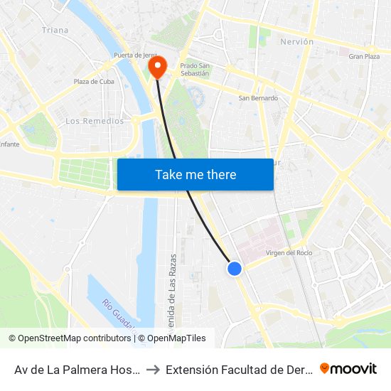 Av de La Palmera Hospital to Extensión Facultad de Derecho map