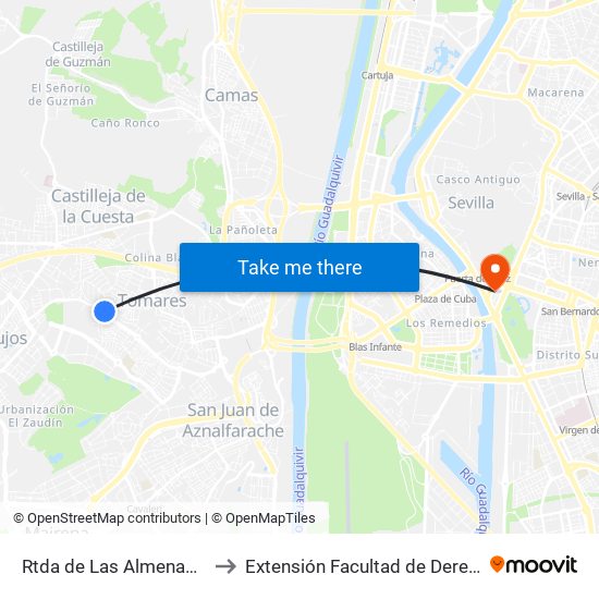 Rtda de Las Almenas(V) to Extensión Facultad de Derecho map