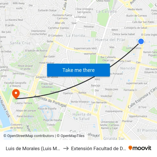 Luis de Morales (Luis Montoto) to Extensión Facultad de Derecho map