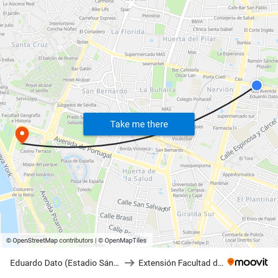 Eduardo Dato (Estadio Sánchez Pizjuan) to Extensión Facultad de Derecho map