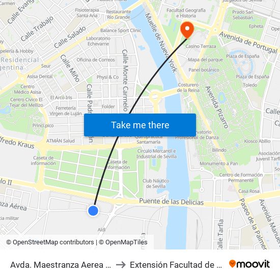 Avda. Maestranza Aerea (Airbus) to Extensión Facultad de Derecho map