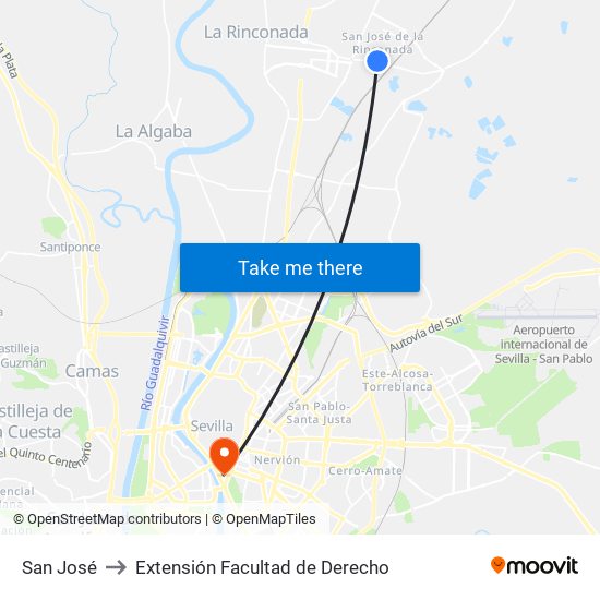 San José to Extensión Facultad de Derecho map