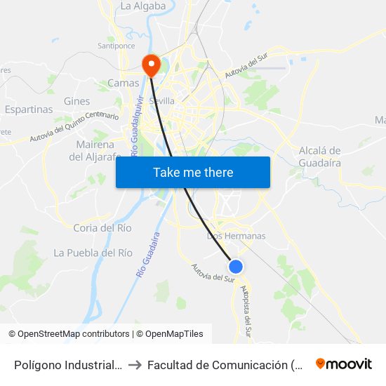 Polígono Industrial Ciudad Blanca to Facultad de Comunicación (Universidad de Sevilla) map