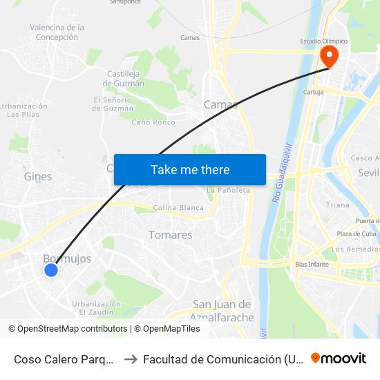 Coso Calero Parque Los Alamos to Facultad de Comunicación (Universidad de Sevilla) map