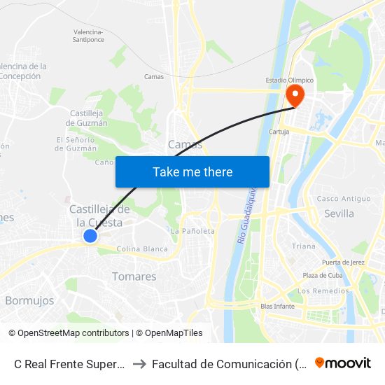 C Real Frente Supermercado Codi (I) to Facultad de Comunicación (Universidad de Sevilla) map