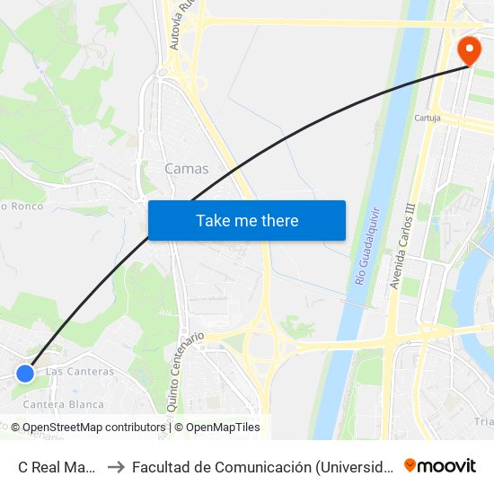 C Real Maristas to Facultad de Comunicación (Universidad de Sevilla) map