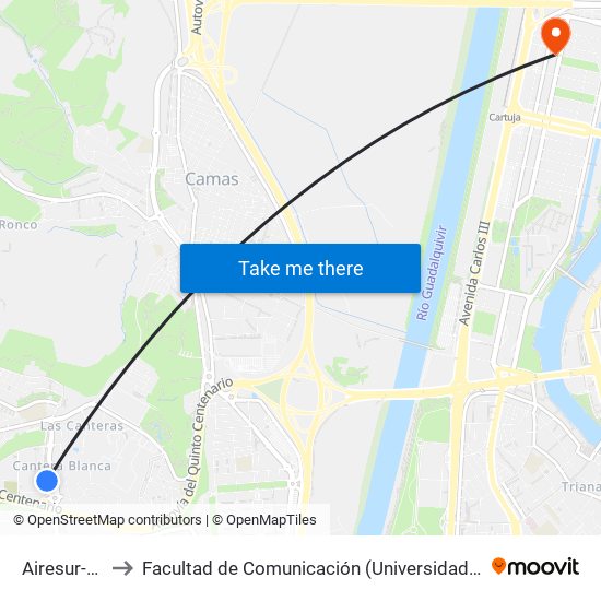 Airesur-Ikea to Facultad de Comunicación (Universidad de Sevilla) map