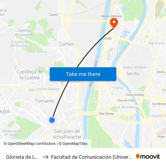 Glorieta de La Luz(V) to Facultad de Comunicación (Universidad de Sevilla) map