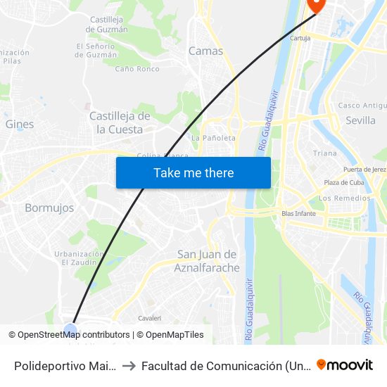 Polideportivo Mairena Aljarafe to Facultad de Comunicación (Universidad de Sevilla) map