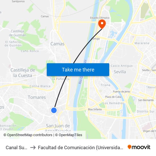 Canal Sur (V) to Facultad de Comunicación (Universidad de Sevilla) map
