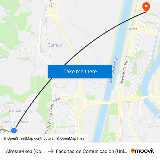 Airesur-Ikea (Colina Blanca) to Facultad de Comunicación (Universidad de Sevilla) map