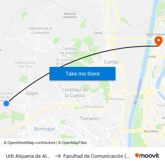Urb Alqueria de Almanzor (Frente) to Facultad de Comunicación (Universidad de Sevilla) map