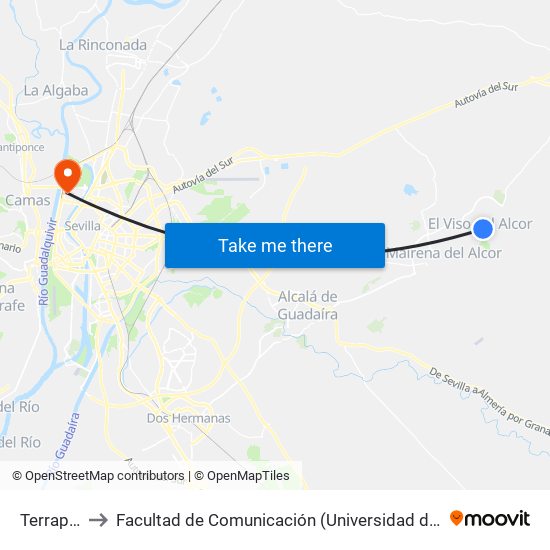 Terraplen to Facultad de Comunicación (Universidad de Sevilla) map