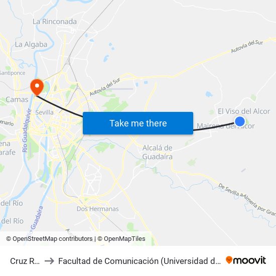 Cruz Roja to Facultad de Comunicación (Universidad de Sevilla) map