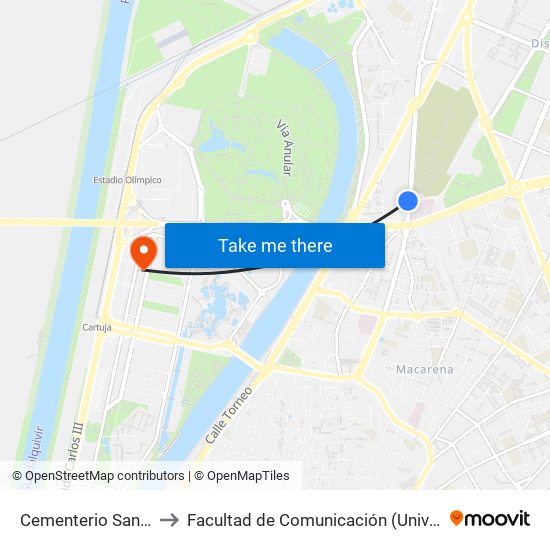 Cementerio San Lazaro (I) to Facultad de Comunicación (Universidad de Sevilla) map