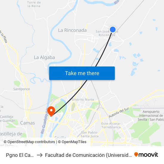 Pgno El Canamo to Facultad de Comunicación (Universidad de Sevilla) map