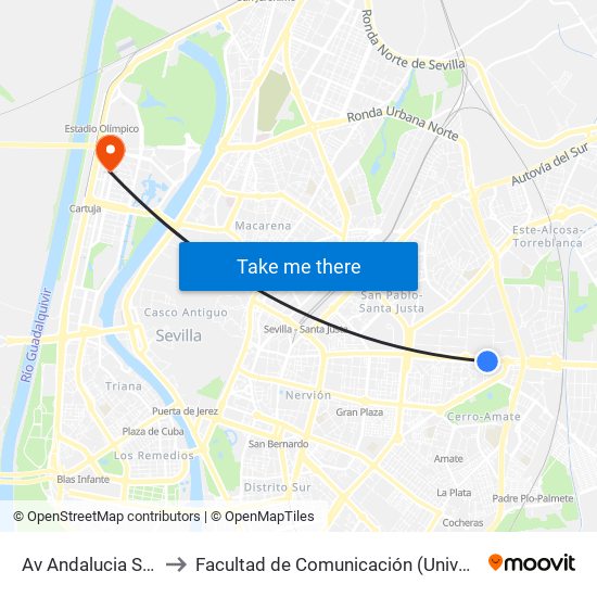 Av Andalucia Sta Aurelia to Facultad de Comunicación (Universidad de Sevilla) map