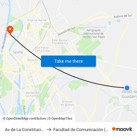 Av de La Constitucion Lava Coches to Facultad de Comunicación (Universidad de Sevilla) map